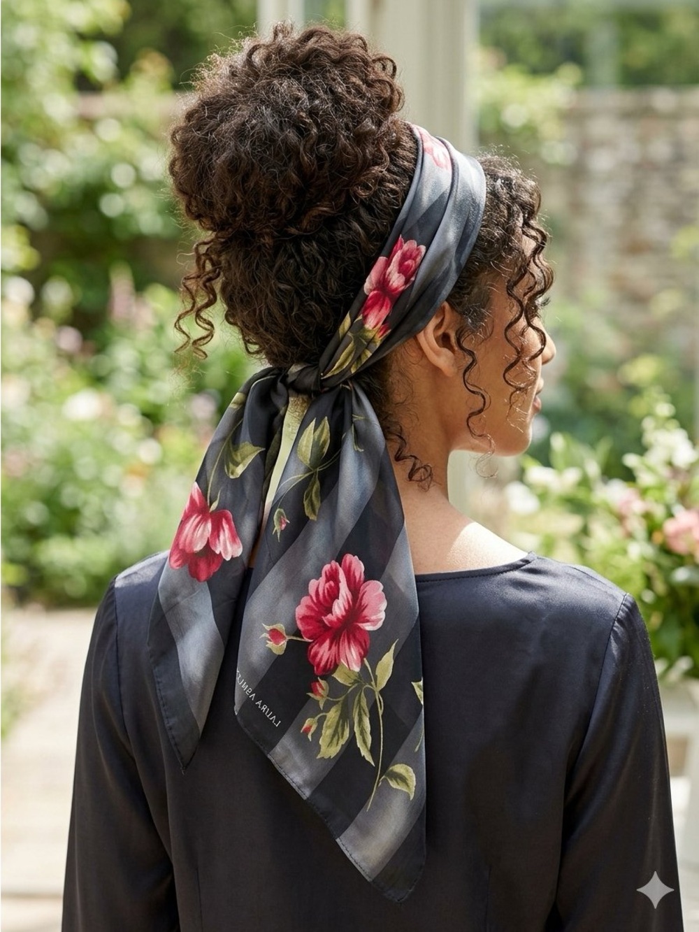 Laura Ashley 100% Silk Scarf Vintage Floral Oblong Wrap